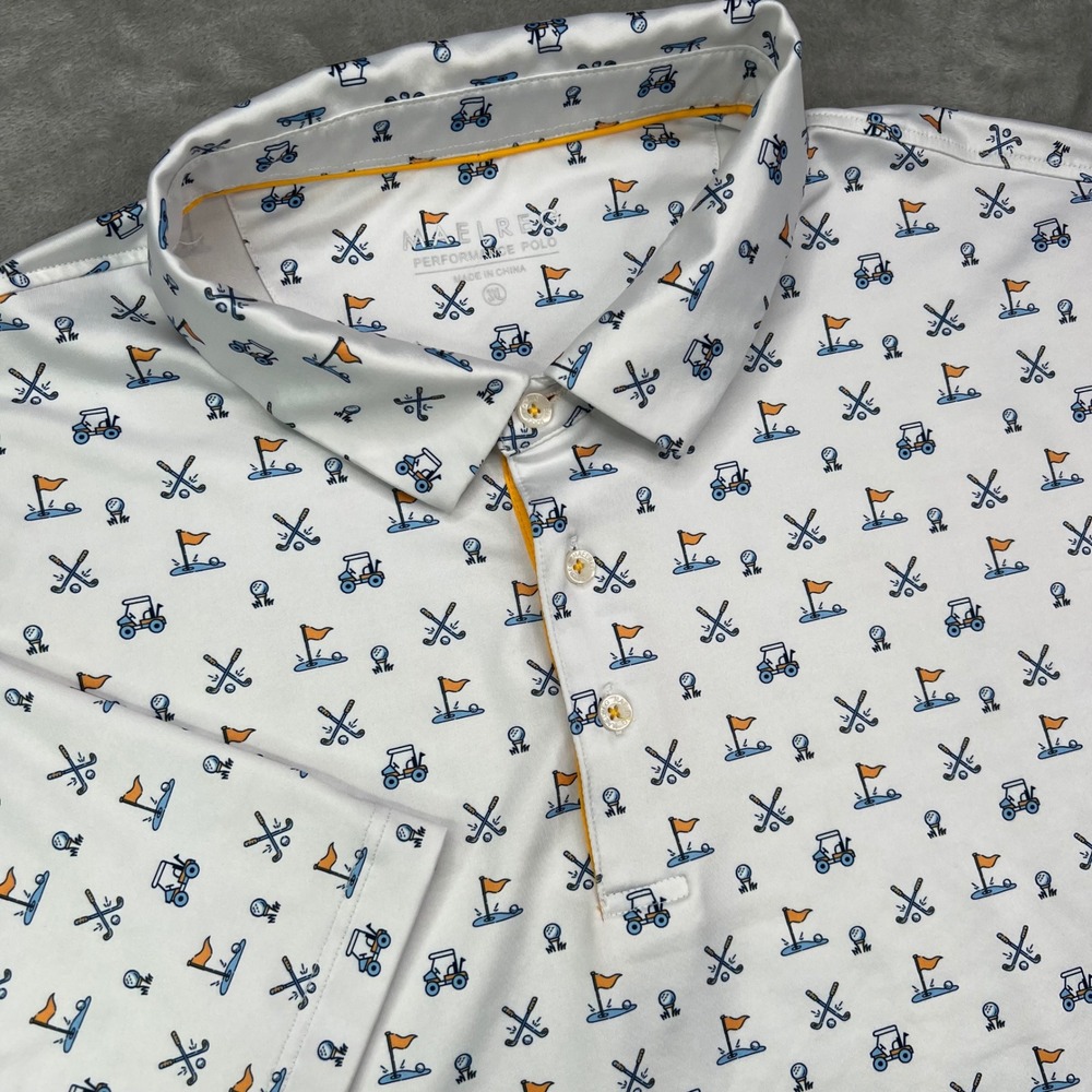 Maelreg Polo Shirt Mens 3XL White Golf Print Performance Stretch Short Sleeve‎